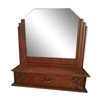 Old mirror with wooden drawer to hang art deco