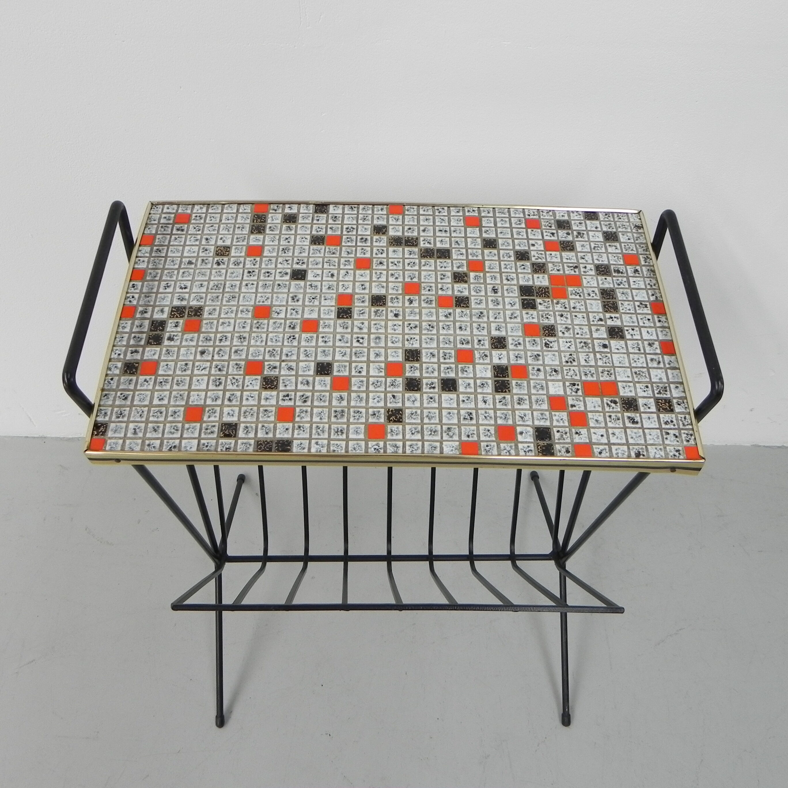 Vintage tile table with newspaper tray