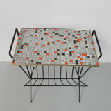 Vintage tile table with newspaper tray