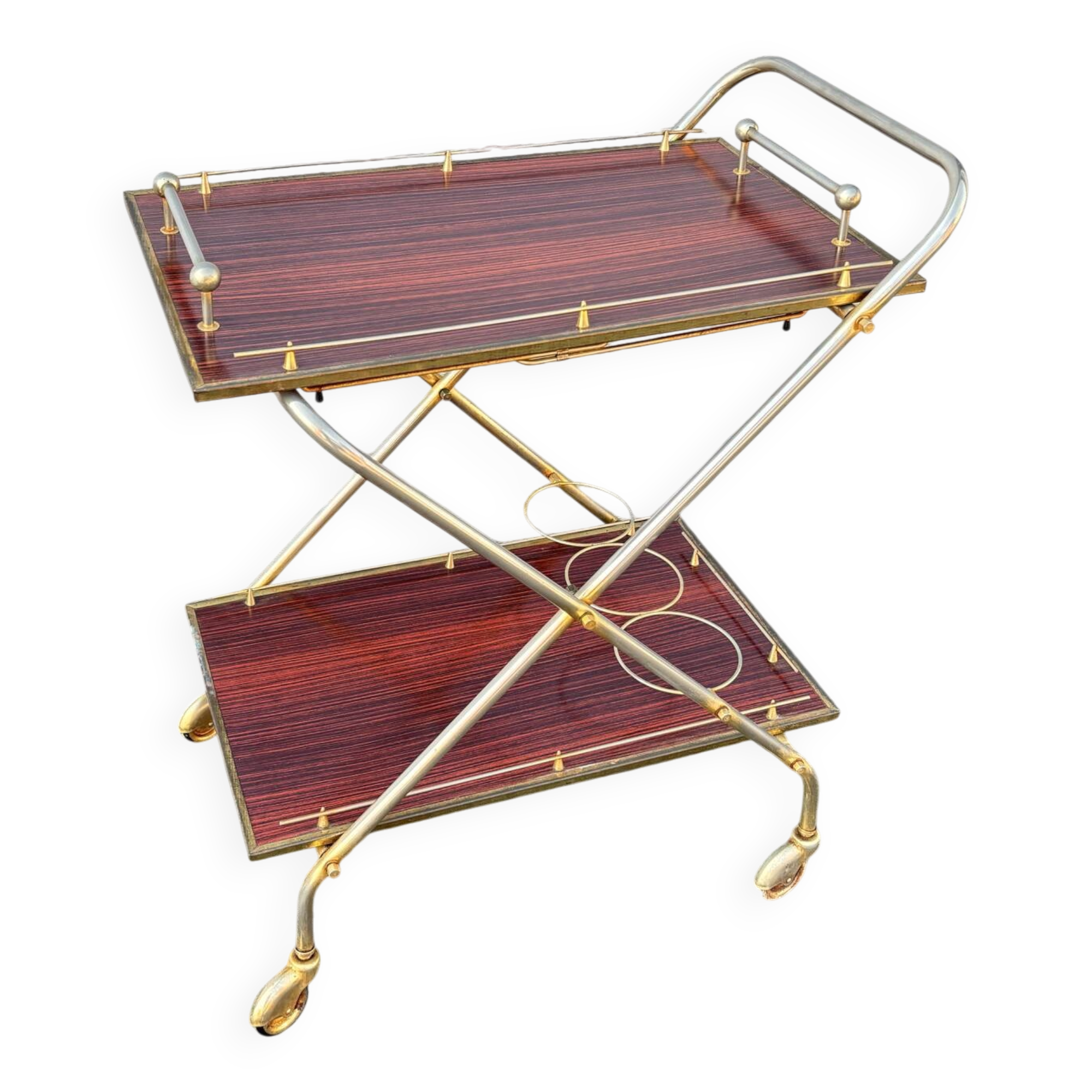 Vintage rolling dessert trolley in red Formica – 1950s/60s