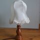Turned wood lamp with fabric lampshade
