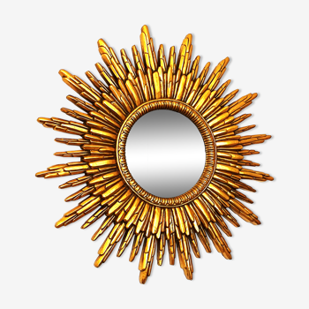 Miroir soleil bois feuille d’or, 88 cm