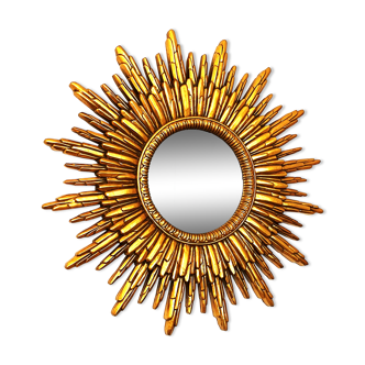 Miroir soleil bois feuille d’or, 88 cm