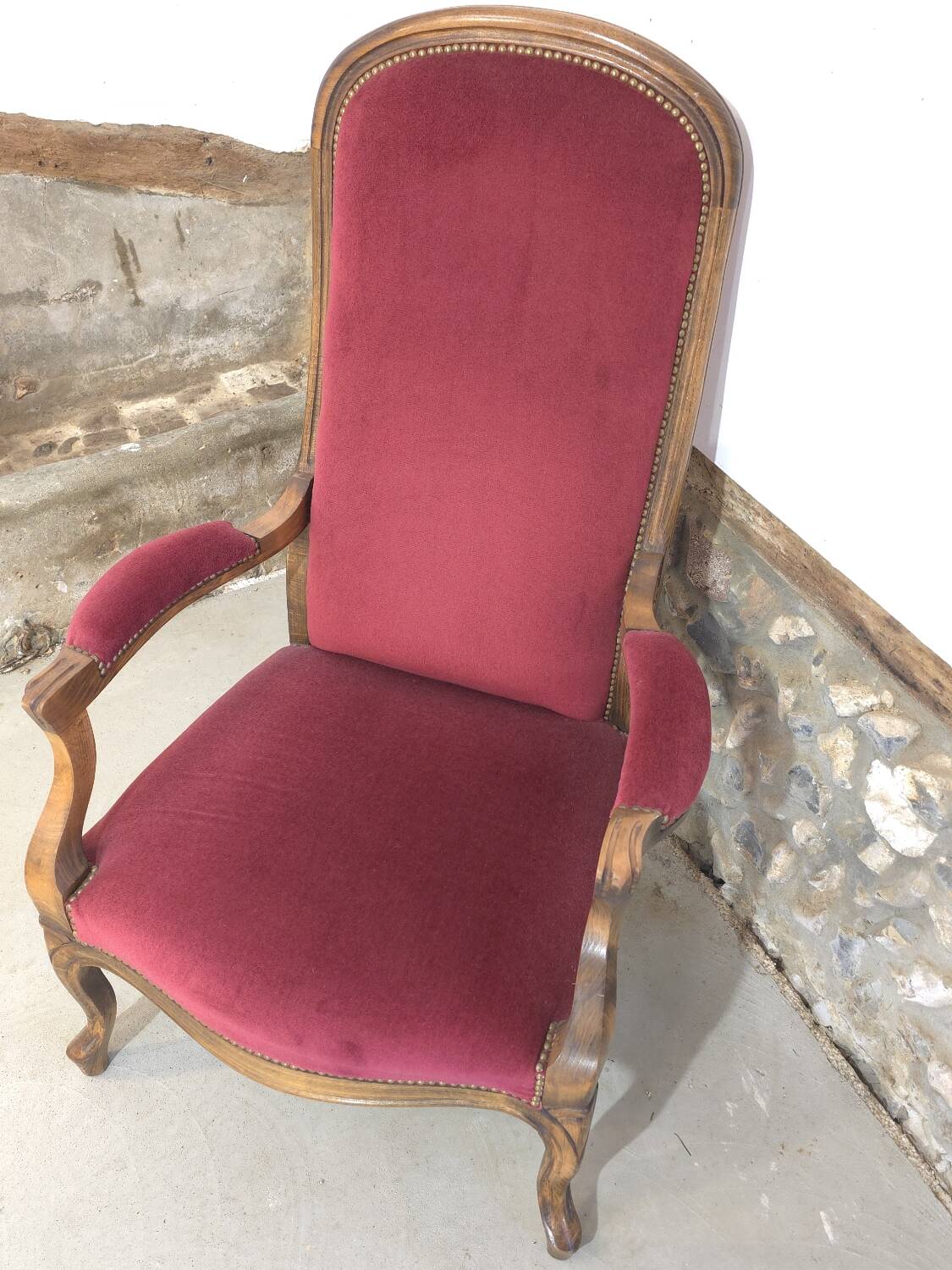 Voltaire red velvet armchair