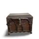 Antique 18th century Gothic chest in carved wood and leather