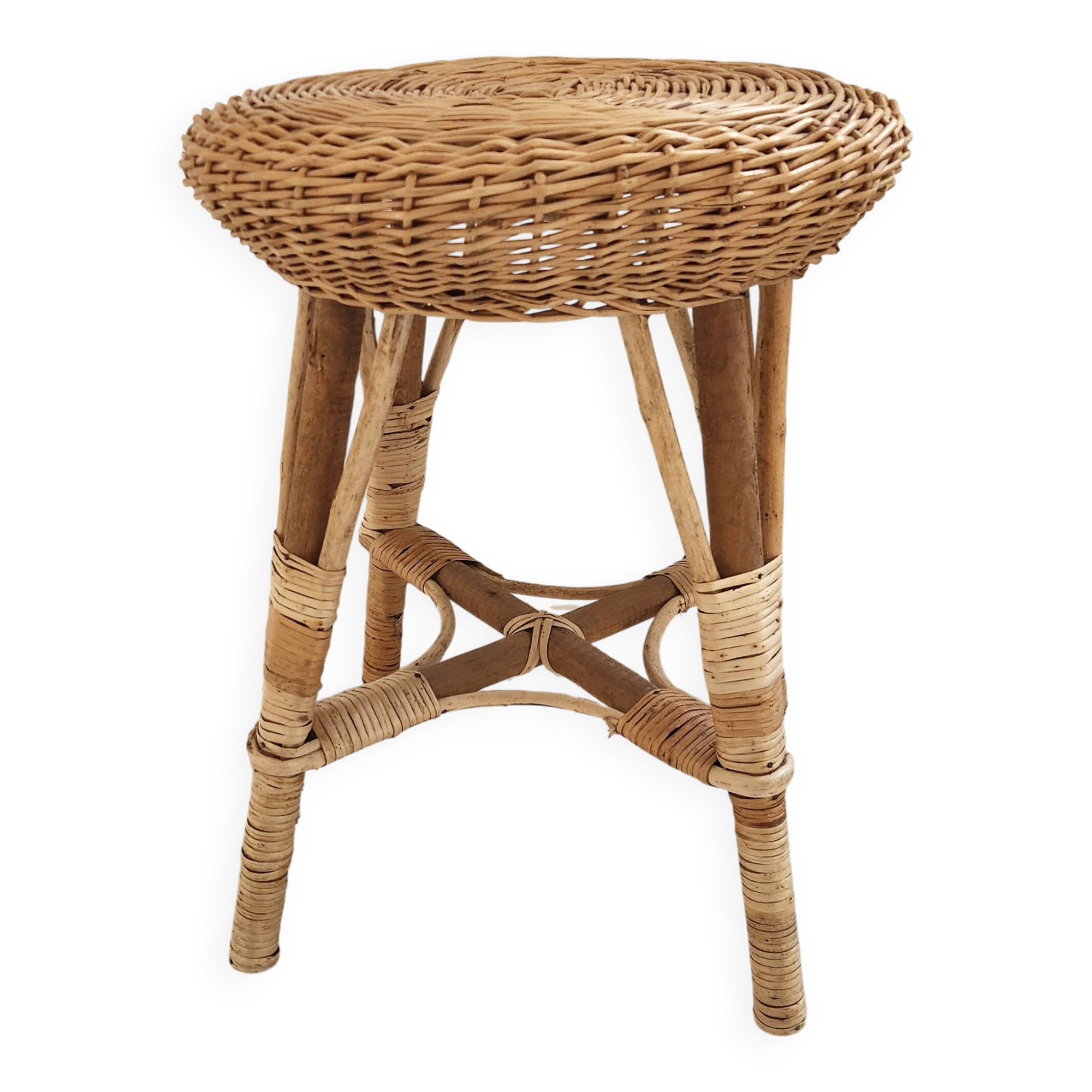 Wicker and rattan stool