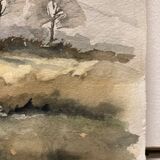 Watercolor winter landscape