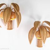 Pair of "coconut/palm" wall lights in rattan