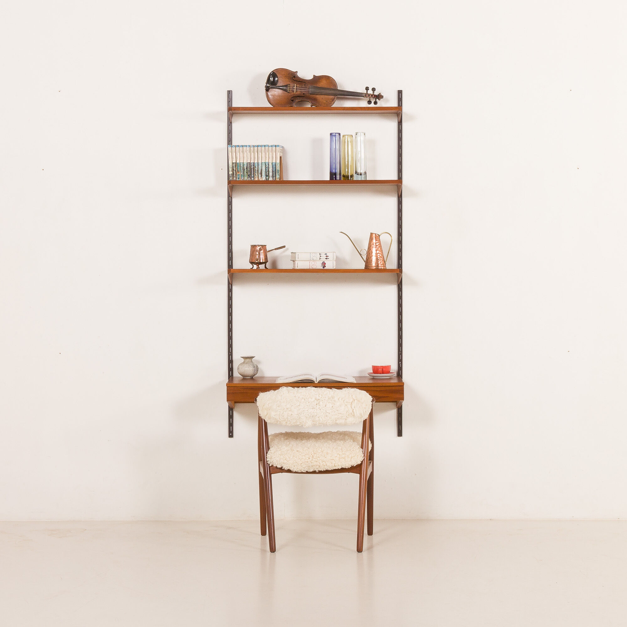 Kai Kristiansen teak shelving unit with a desk, FM Mobler, Denmark, 1960s