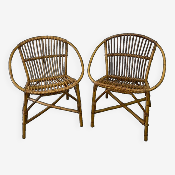 Paire de fauteuils en rotin vintage