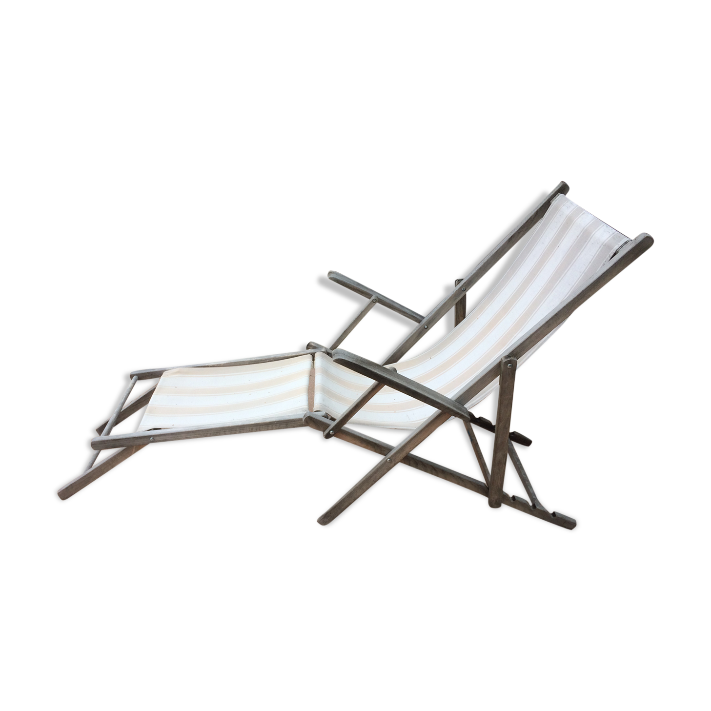 Chaise longue chilienne ancienne avec repose pieds et accoudoirs