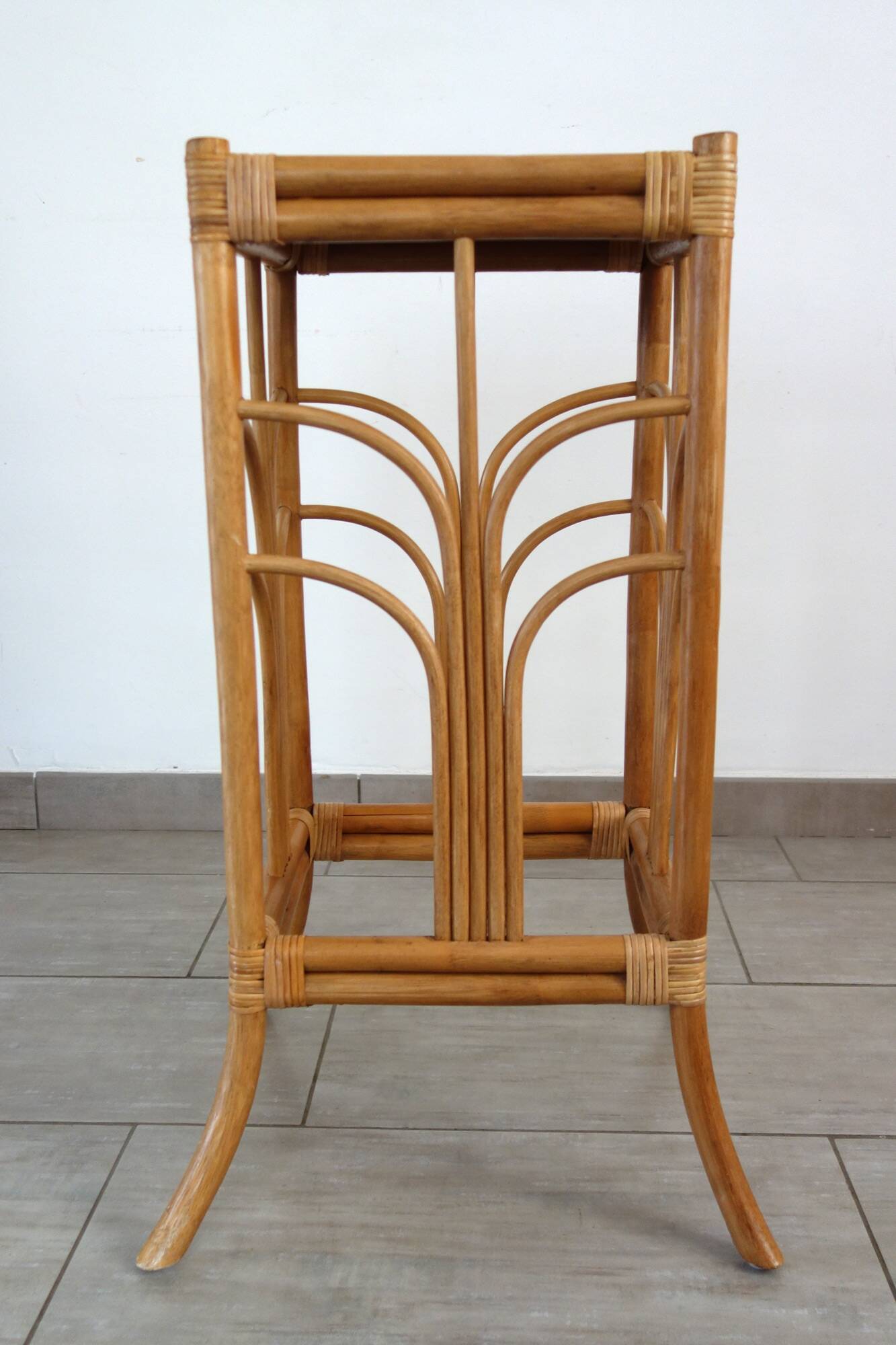 Vintage bamboo and woven rattan side table.