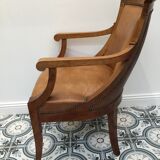 Blond mahogany desk trim brown leather 20th