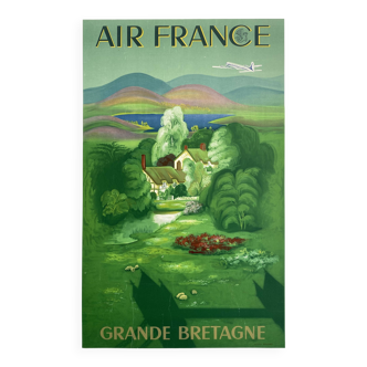Air France poster - Great Britain by Lucien Boucher - Signed by the artist - On linen