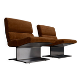Très rare paire de fauteuils en cuir et acier par Paul Geoffroy pour Uginox