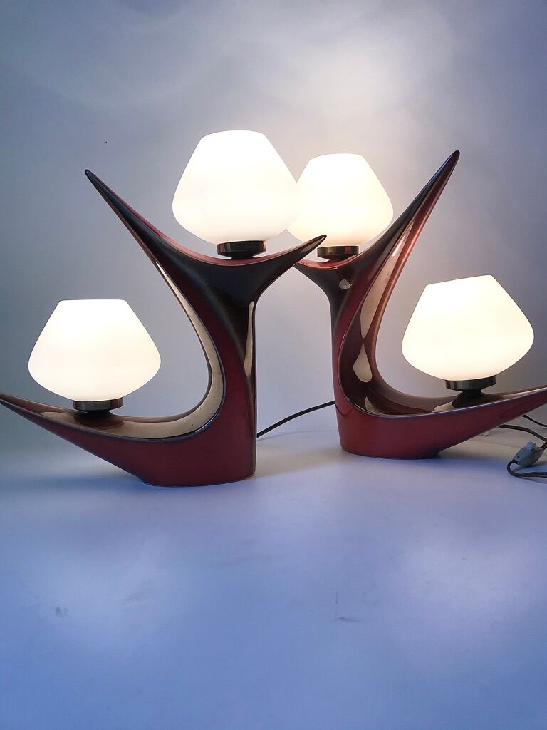 2 lamps 1950 ceramic opaline
