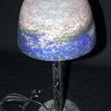 Lamp circa 1925, lampshade signed Muller Frères, wrought iron base