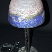 Lamp circa 1925, lampshade signed Muller Frères, wrought iron base