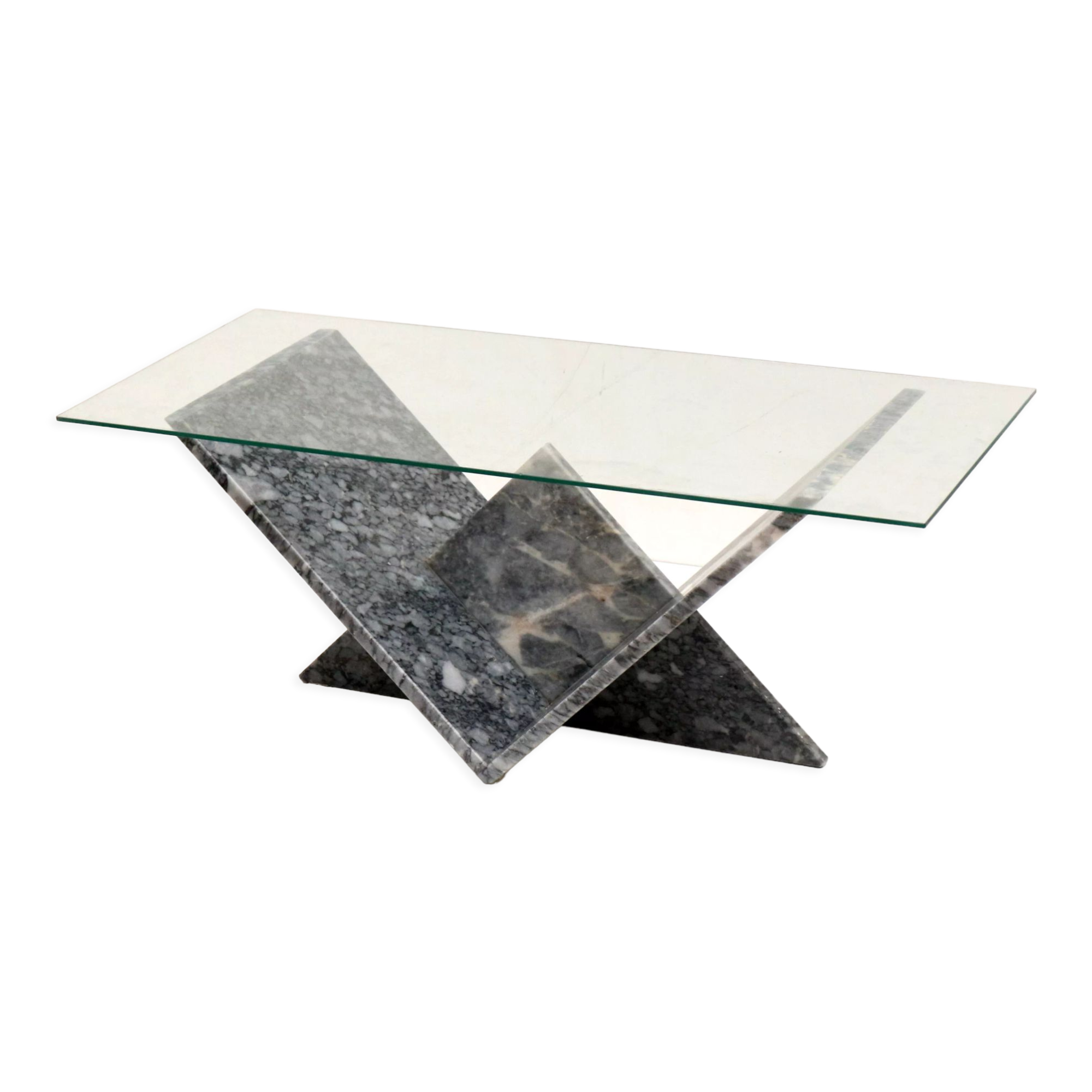 Vintage glass & marble coffee table made in the 1970s