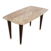 Table basse rectangulaire en hêtre par Paolo Buffa avec plateau en travertin rose