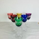6 handmade crystal stemmed glasses from Lorraine, multi-colored
