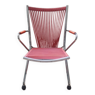 Chaise fauteuil enfant pliable vintage  60's  "scoubidou" rouge