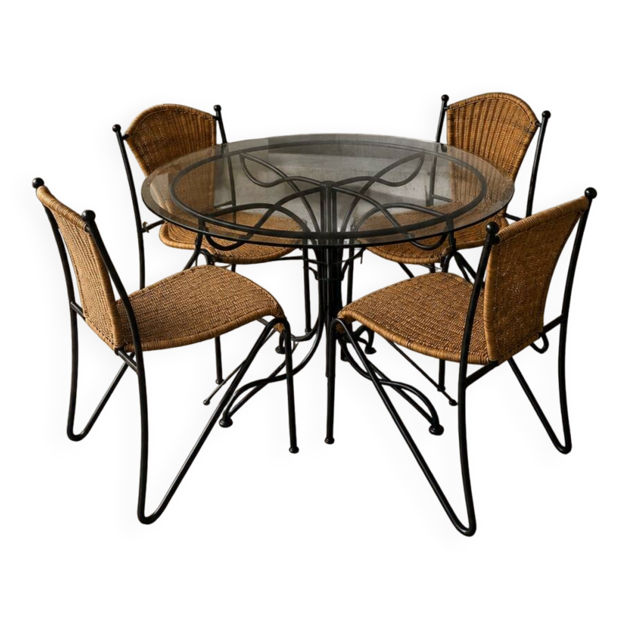 Wrought Iron Frederic Weinberg Dining Set with Glass Top