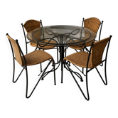 Ensemble de salle à manger en fer forgé Frederic Weinberg avec plateau en verre