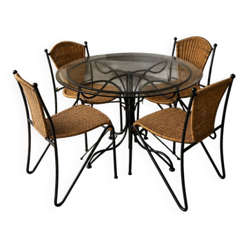 Wrought Iron Frederic Weinberg Dining Set with Glass Top
