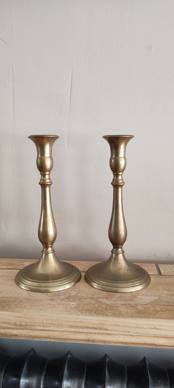 Pair of bronze candle holders