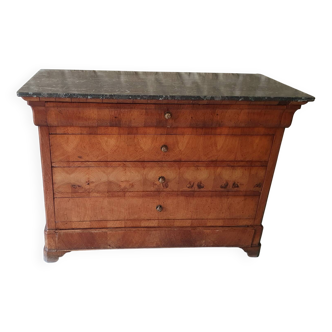 Commode Louis Philippe plaque en marbre et 5 tiroirs