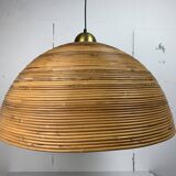 Lampe à suspension XL 71 cm en roseau, rotin, bambou et laiton, Italie