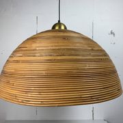 XL 71 cm Pencil Reed, Rattan, Bamboo and Brass Pendant Hanging Lamp, Italy