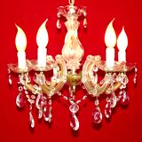 Vintage french metal crystal and glass 5 arm paris chic style chandelier 4228