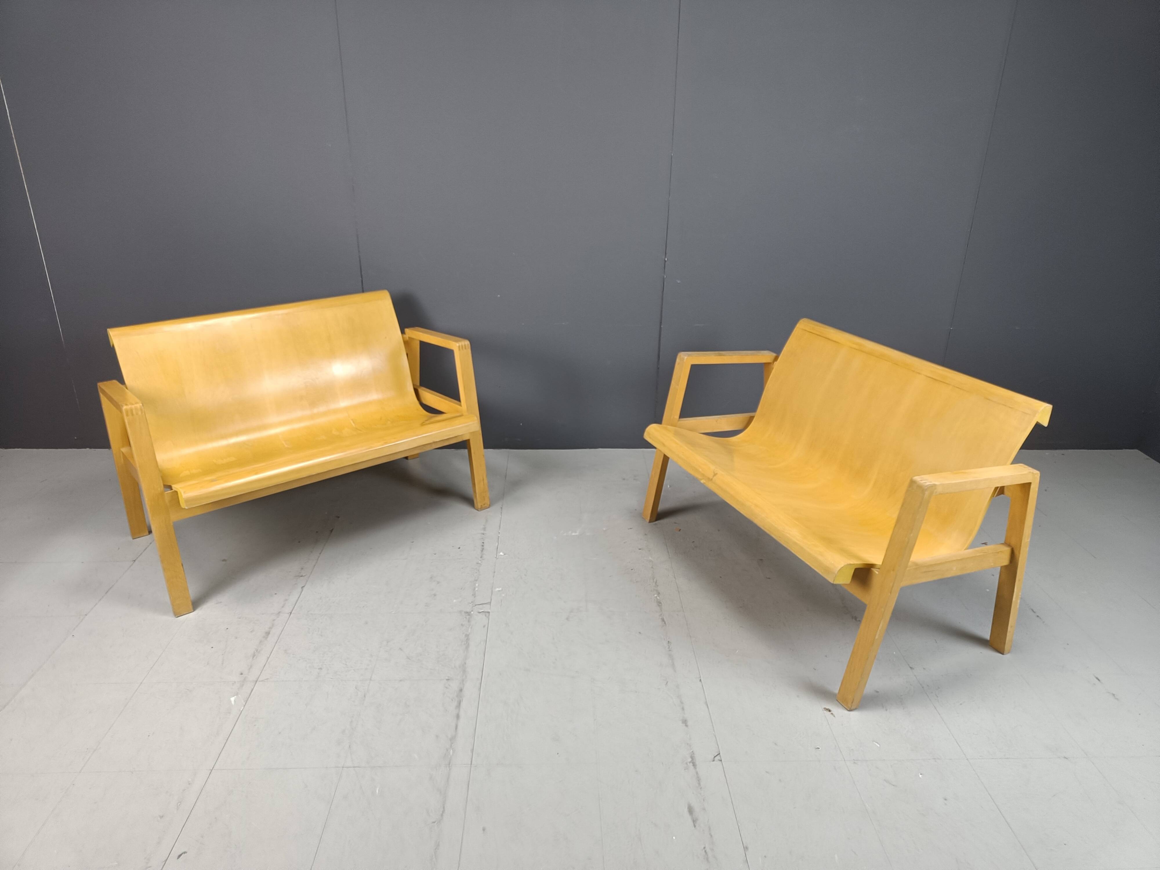 Mid-century plywood benches in the manner of Alvar Aalto, 1960 - set of 2