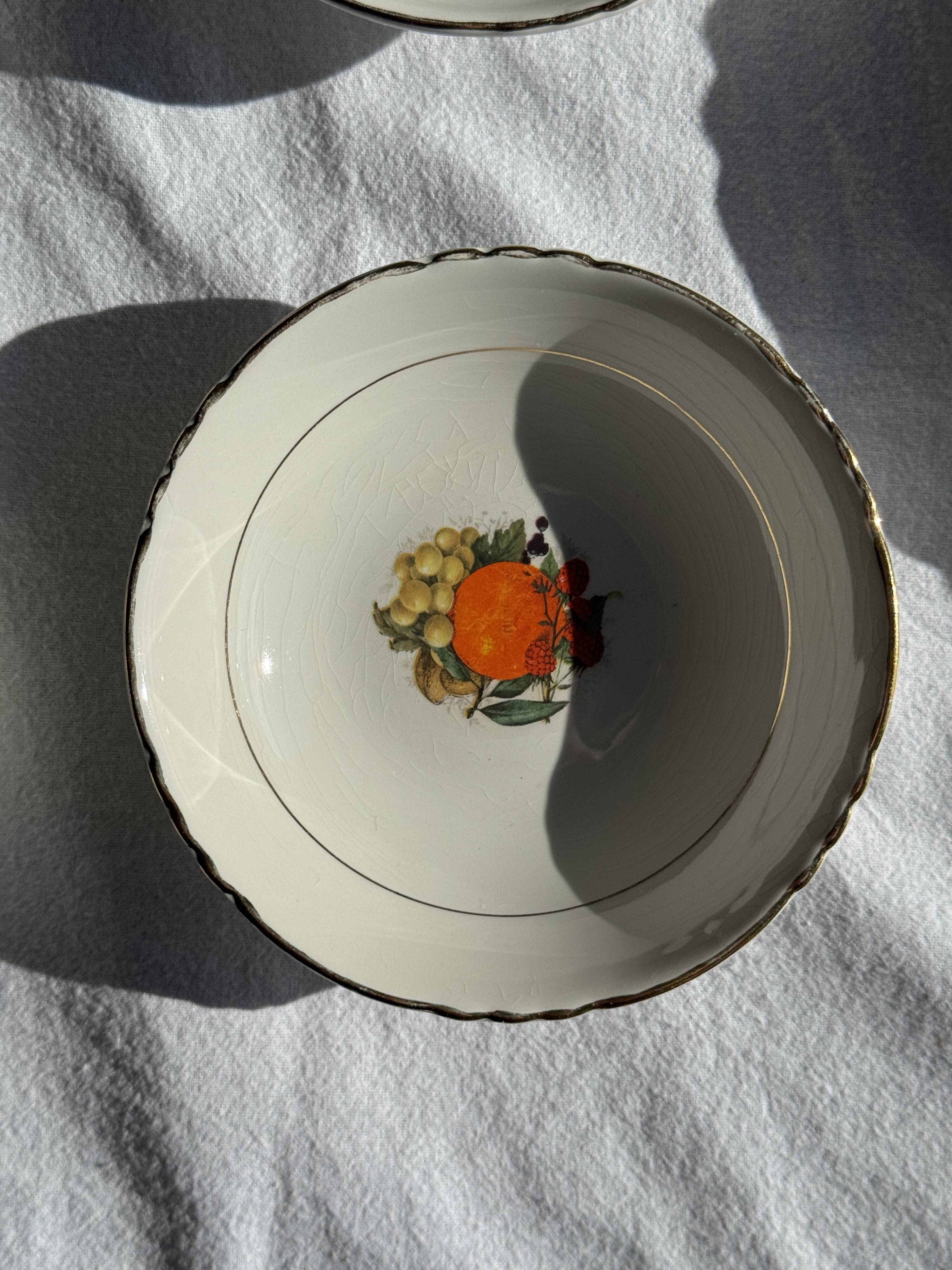 Vintage fruit salad service consisting of a bowl and 7 small dishes.