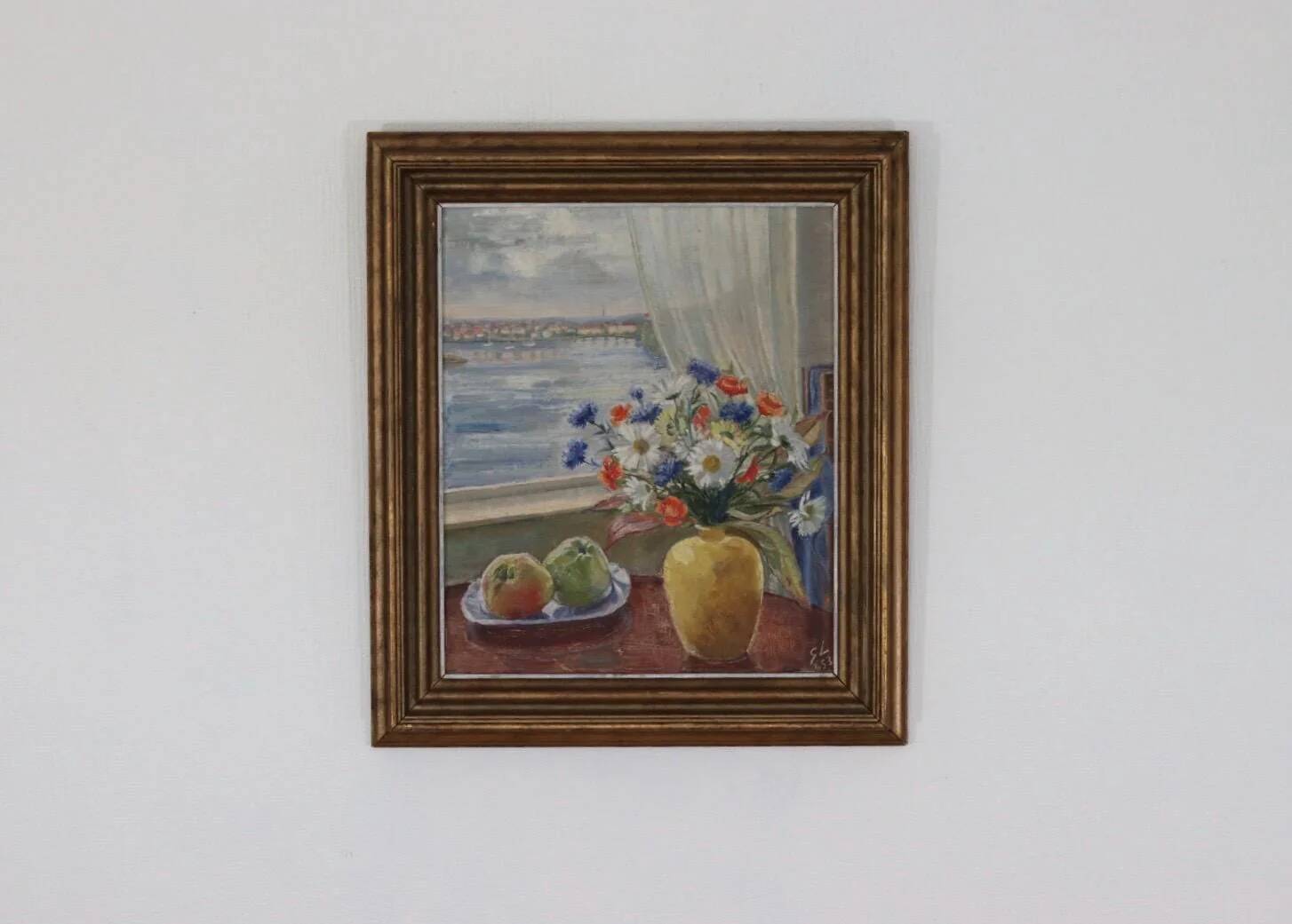 Nature morte avec vue par la fenêtre, par Gerhard Larsson, 1953