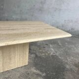 Light beige travertine Italian minimalist coffee table, solid natural stone 1980s
