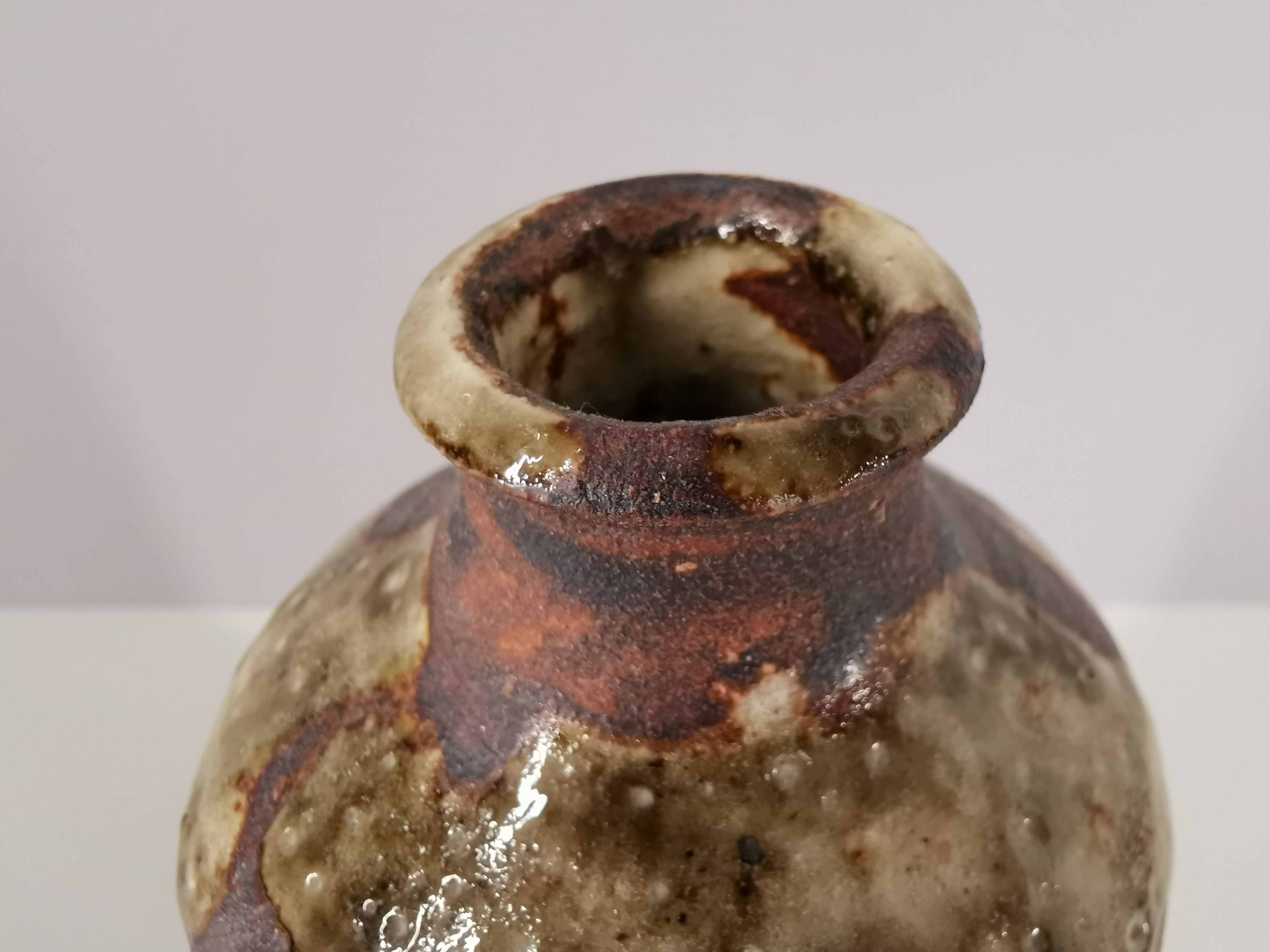 Enamelled sandstone vase signed by the artist 1960