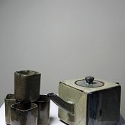 Service à thé chinois en terre cuite émaillée, théière et 4 tasses, années 1980