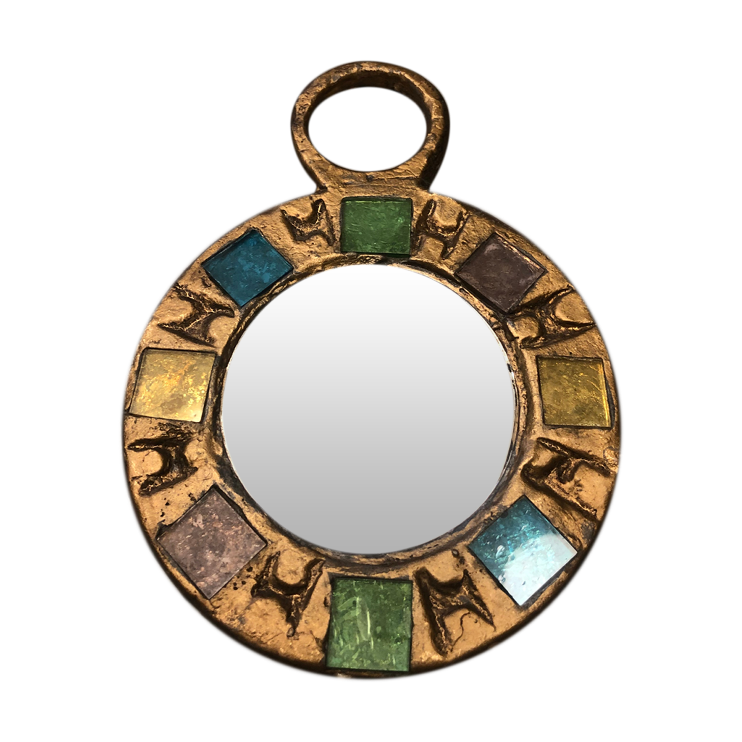 Lead mirror and colorful 1960s glasses 12x16cm