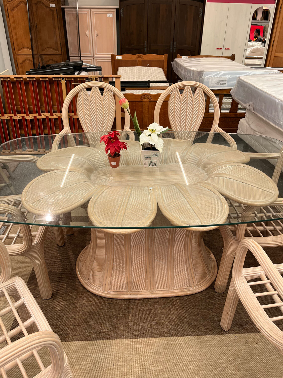 Hollywood Regency dining room rattan bamboo