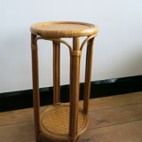 Table d'appoint porte-plantes en rotin et osier