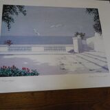 Giorgio Zuppini, Terrace by the Sea with Seagulls, Lithograph, 1970