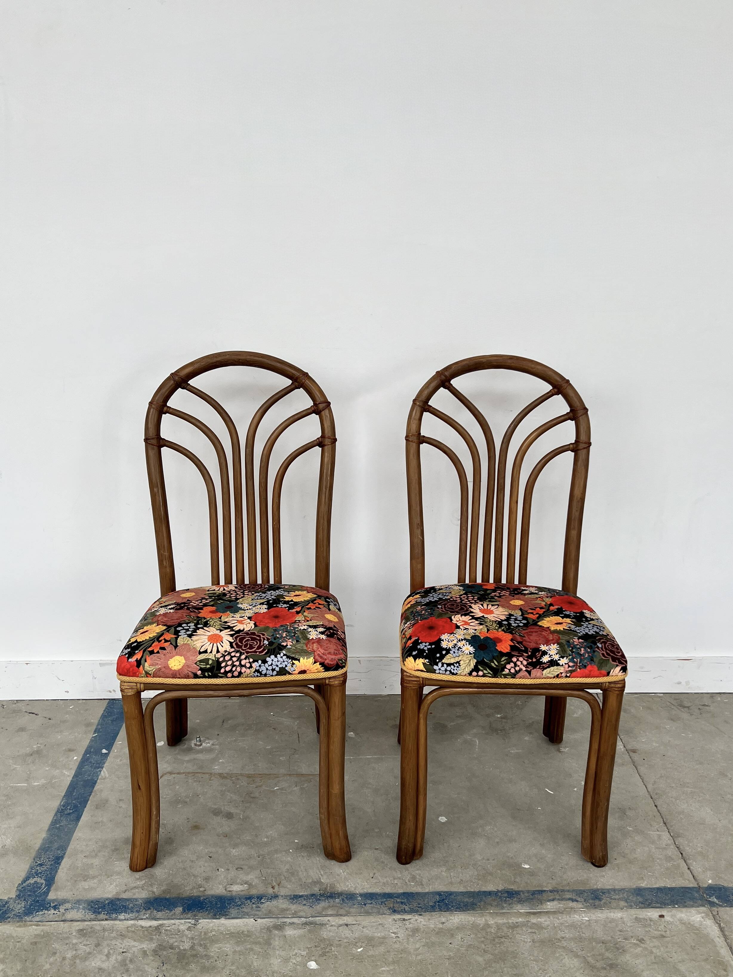 Set of 4 Rausch Rattan Curved Rattan Chairs - Floral Velvet Seats
