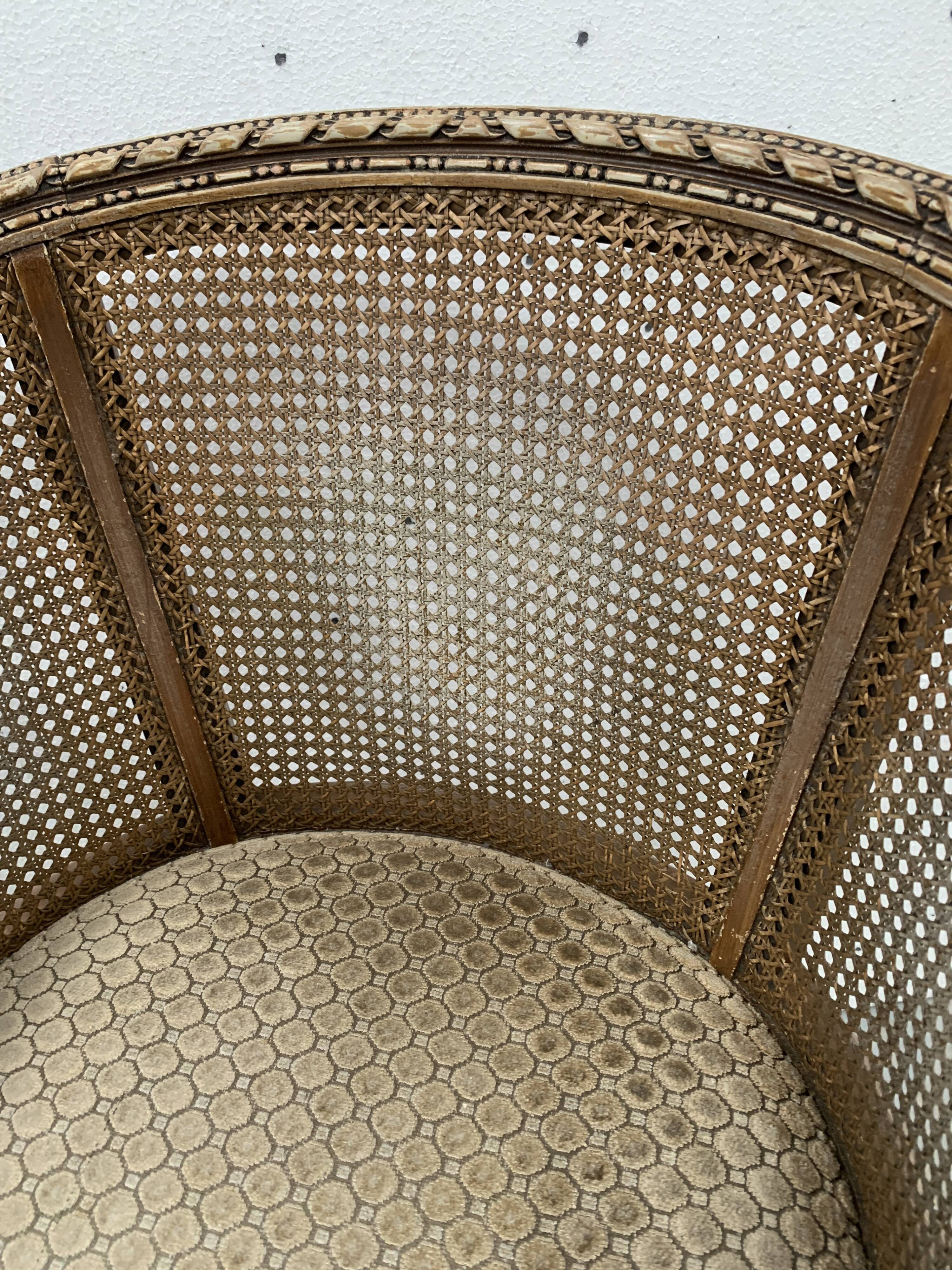 Pair of Louis XVI style basket armchairs in patinated beech, 20th century