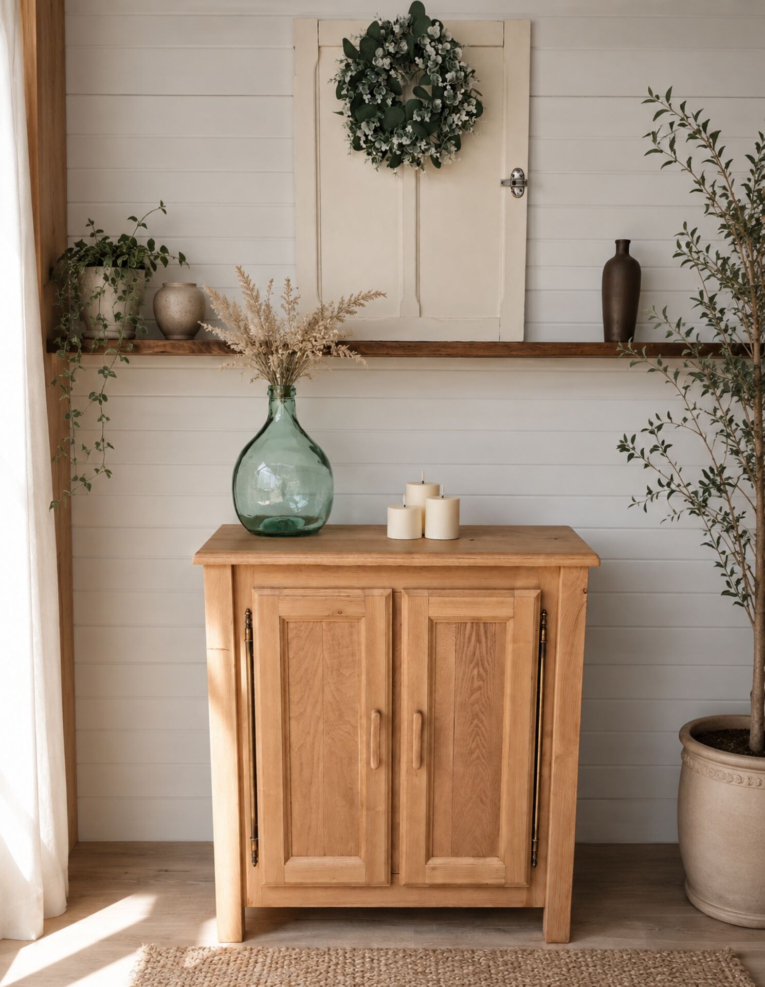 Old solid blond oak sideboard