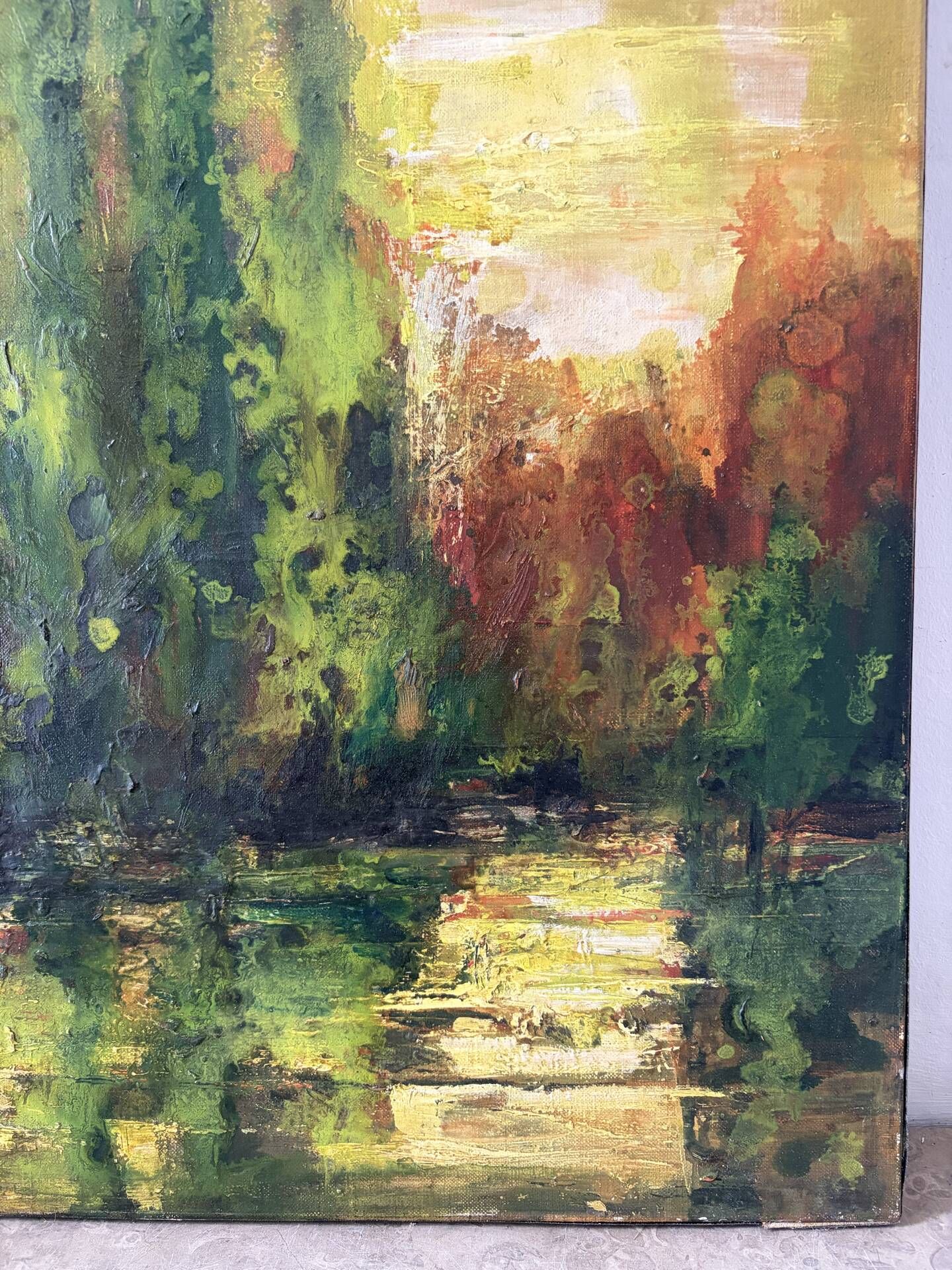 Reflets d’automne, huile sur toile signée 1974