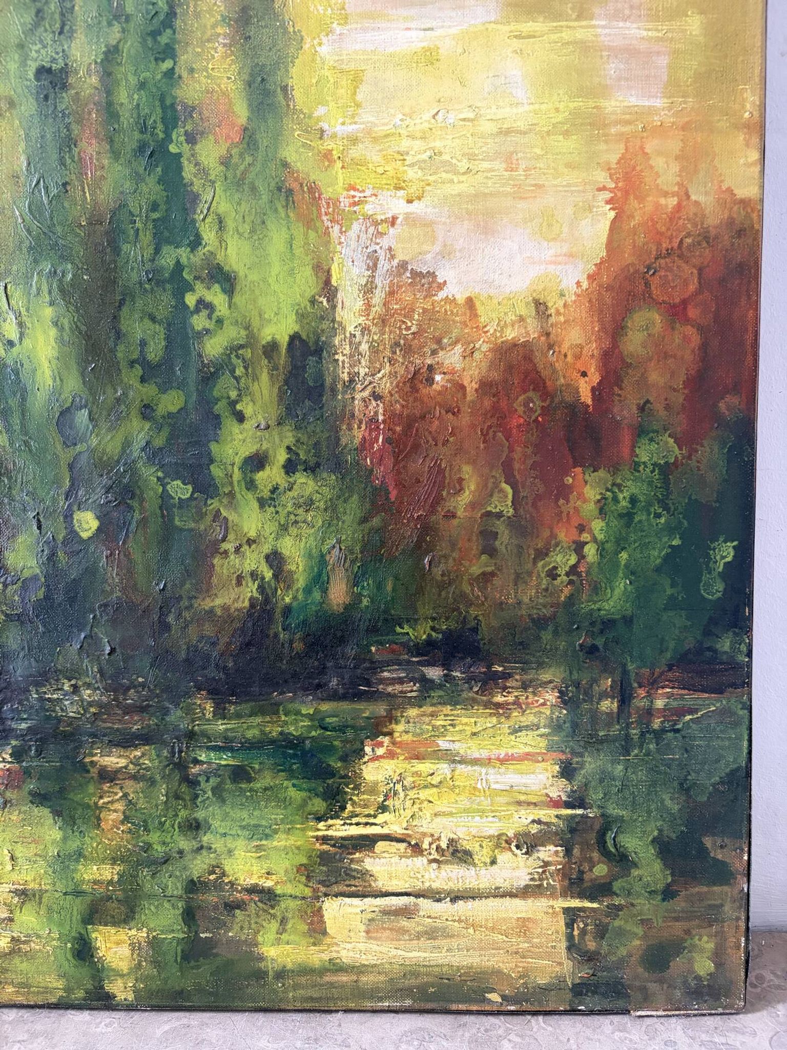 Reflets d’automne, huile sur toile signée 1974
