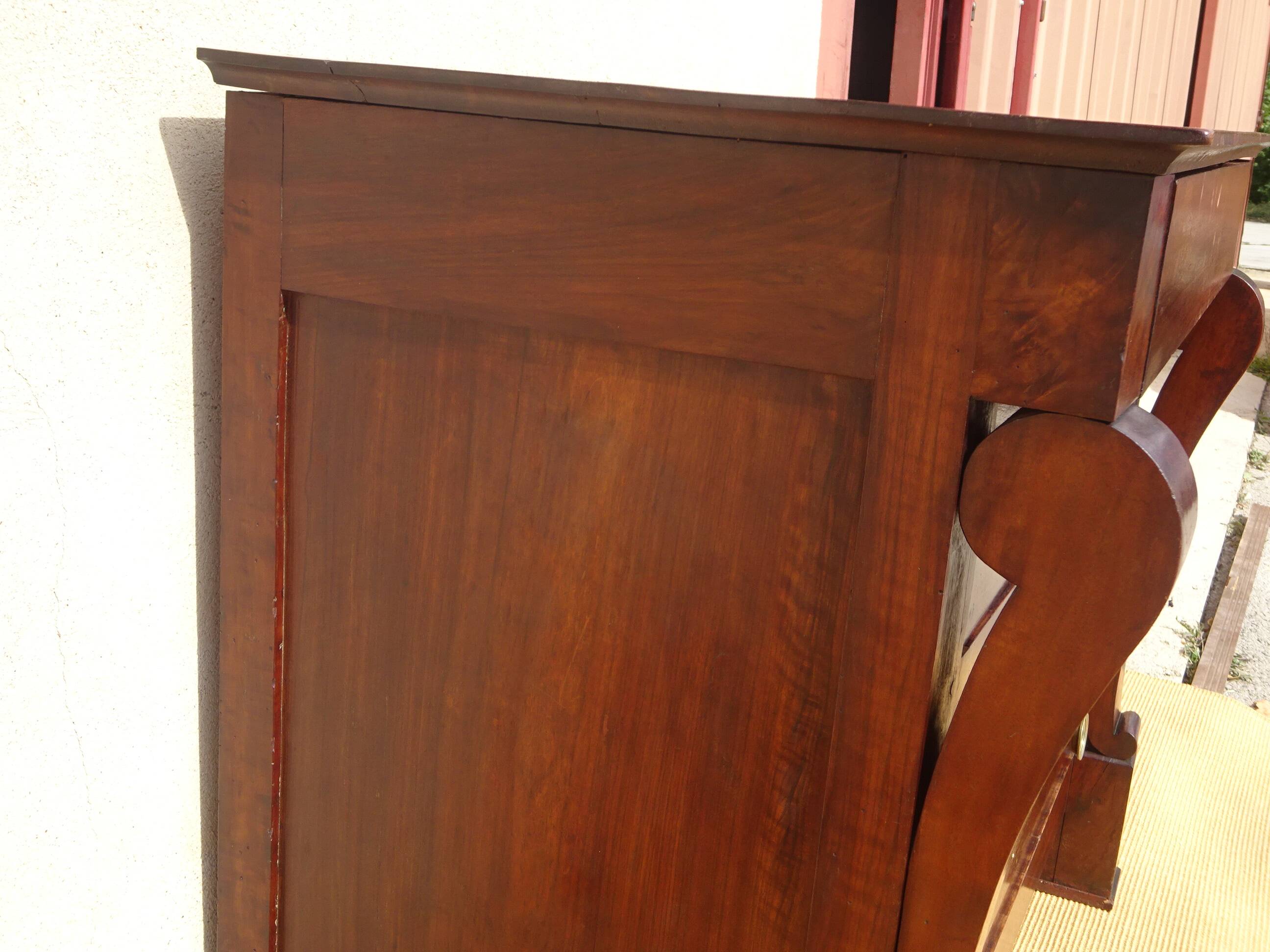 Antique solid walnut chest of drawers with scrolls